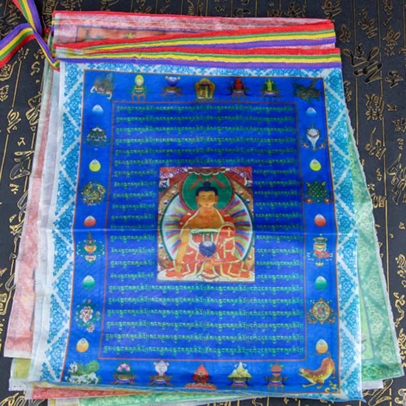 Buddha Stones Tibetan 5 Colors Windhorse Buddha Tara Scriptures Healing Auspicious Outdoor Prayer Flag