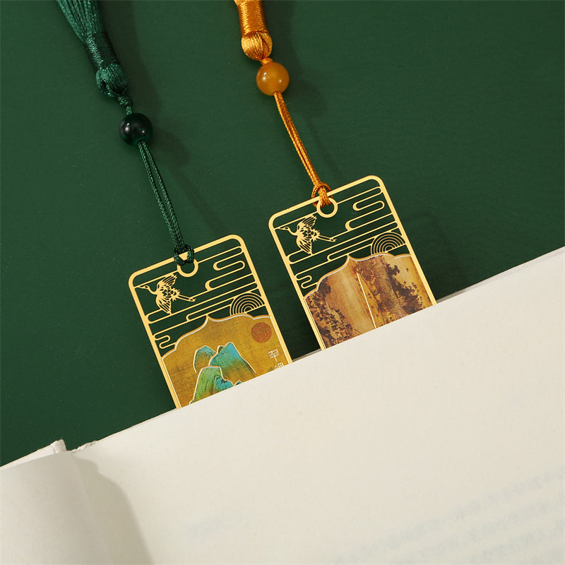 Buddha Stones A Panorama of Rivers and Mountains Metal Hollow Bookmarks Tassel With Gift Box (Extra 30% Off | USE CODE: FS30)