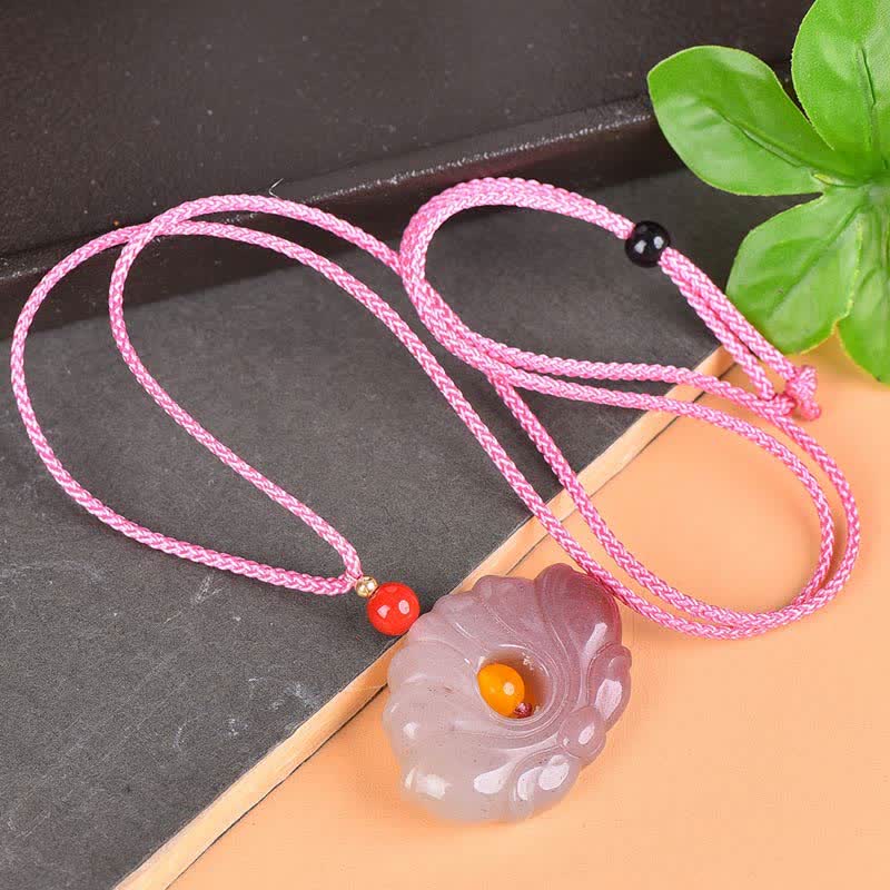 Buddha StonesPink Golden Silk Jade Lotus Flower Wealth Necklace Pendant