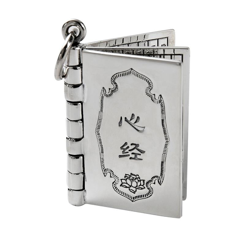 Buddha Stones 990 Sterling Silver Heart Sutra Great Compassion Shurangama Mantra Lotus Vajra Peace Necklace Pendant