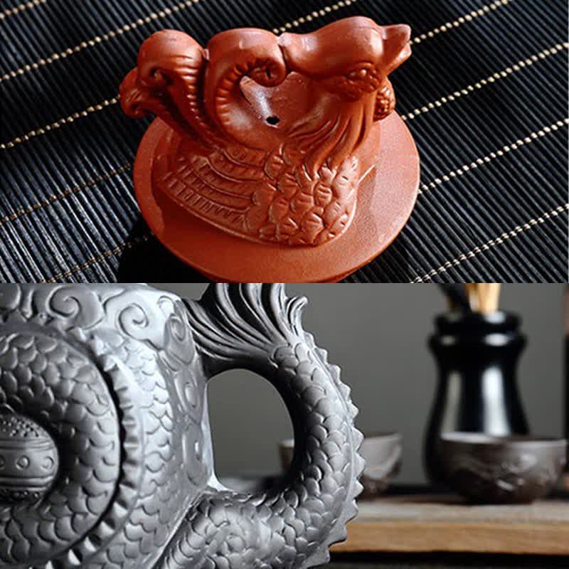 Buddha Stones Vintage Dragon Phoenix Ceramic Teapot