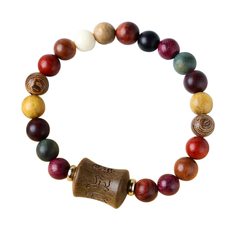 Buddha Stones Tibet Multicolored Sandalwood Om Mani Padme Hum Protection Bracelet