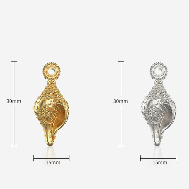 Buddha Stones 999 Sterling Silver Shankha Conch Shell Seashell Lucky Necklace Pendant