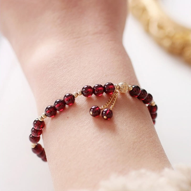 Buddha Stones 14K Gold Plated Alloy Natural Garnet Calm Bracelet