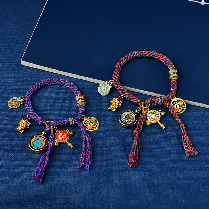 Buddha Stones Tibetan Green Tara Zakiram Goddess of Wealth Thangka Luck Braid String Bracelet