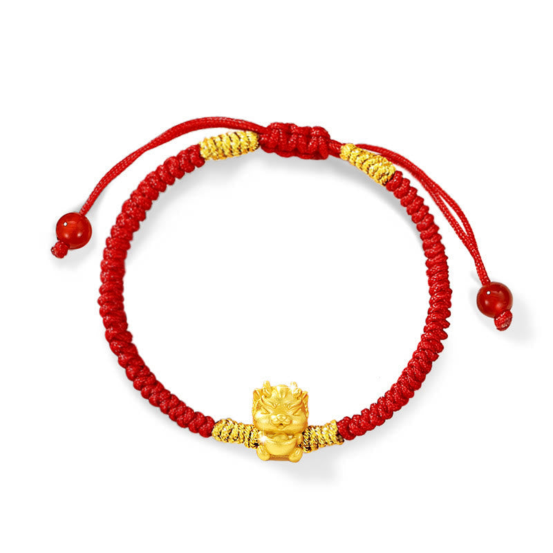 Buddha Stones 999 Sterling Silver Year of the Dragon Copper Coin Fortune Dragon Fu Character Luck Handcrafted Red String Braided Bracelet (Extra 30% Off | USE CODE: FS30)