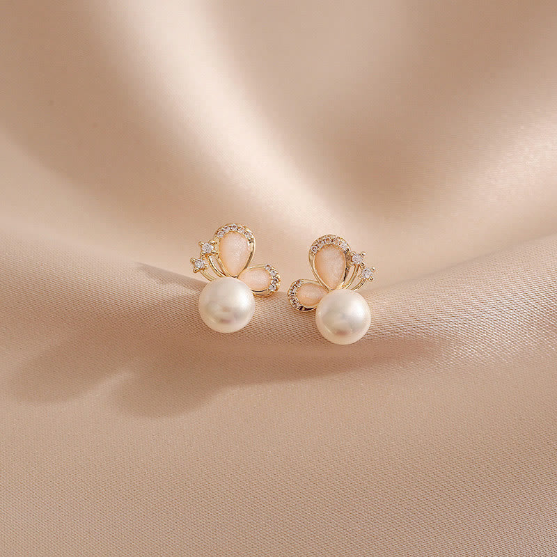 Buddha Stones 18k Gold Plated Pearl Butterfly Love Freedom Stud Earrings