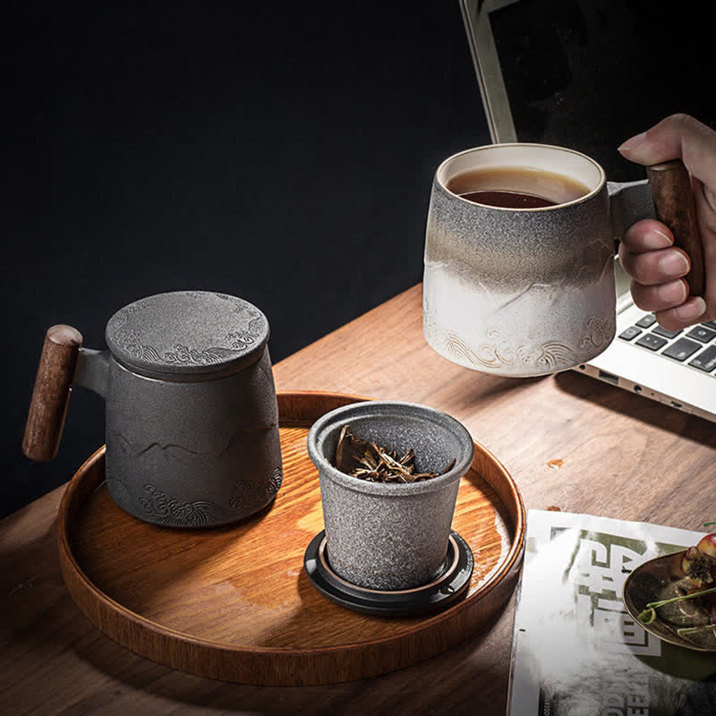 Buddha Stones Vintage Mountain Sea Ceramic Teacup Tea Cups
