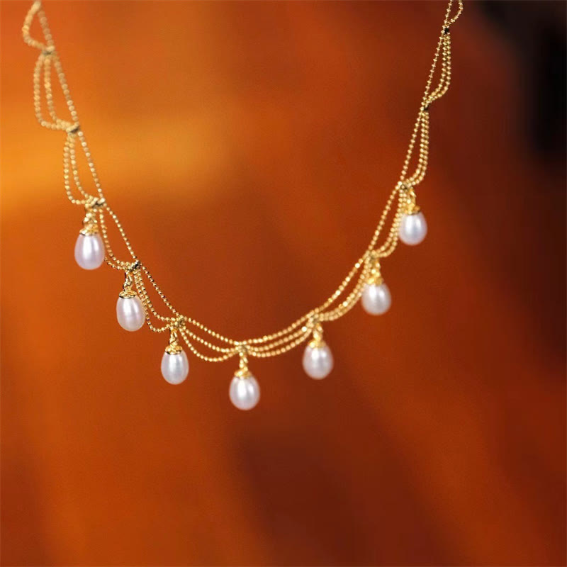 Buddha Stones Vintage 14K Gold Plated Pearl Bead Healing Multilayer Necklace Pendant