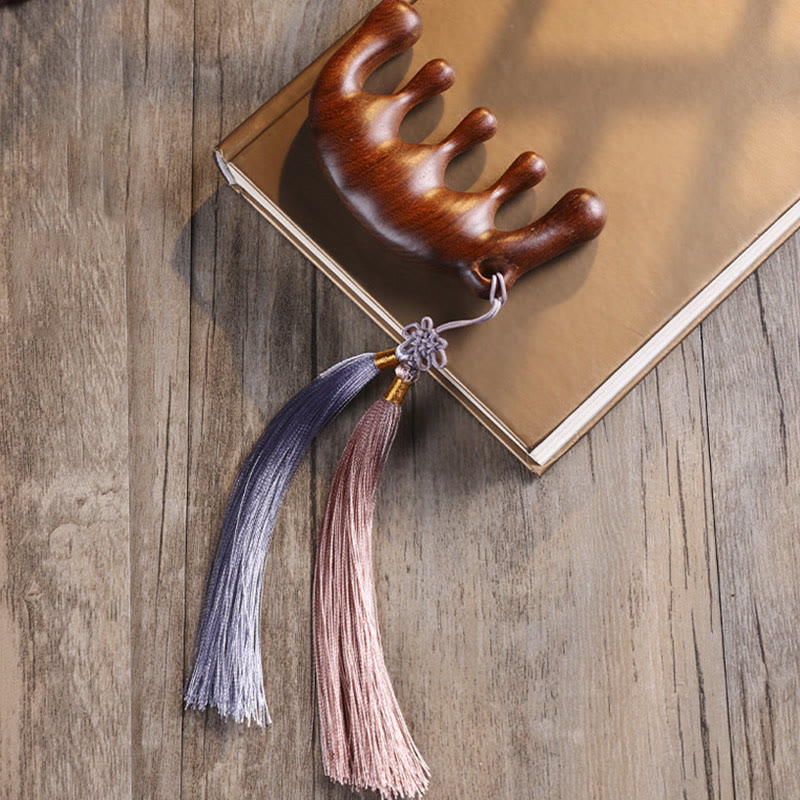 Buddha Stones Simple Green Sandalwood Soothing Tassel Massage Comb