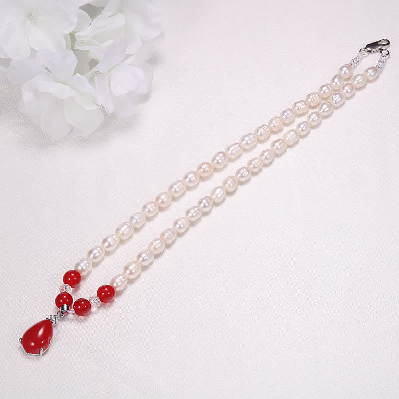 Buddha Stones Pearl Bead Waterdrop Calm Peace Necklace Pendant