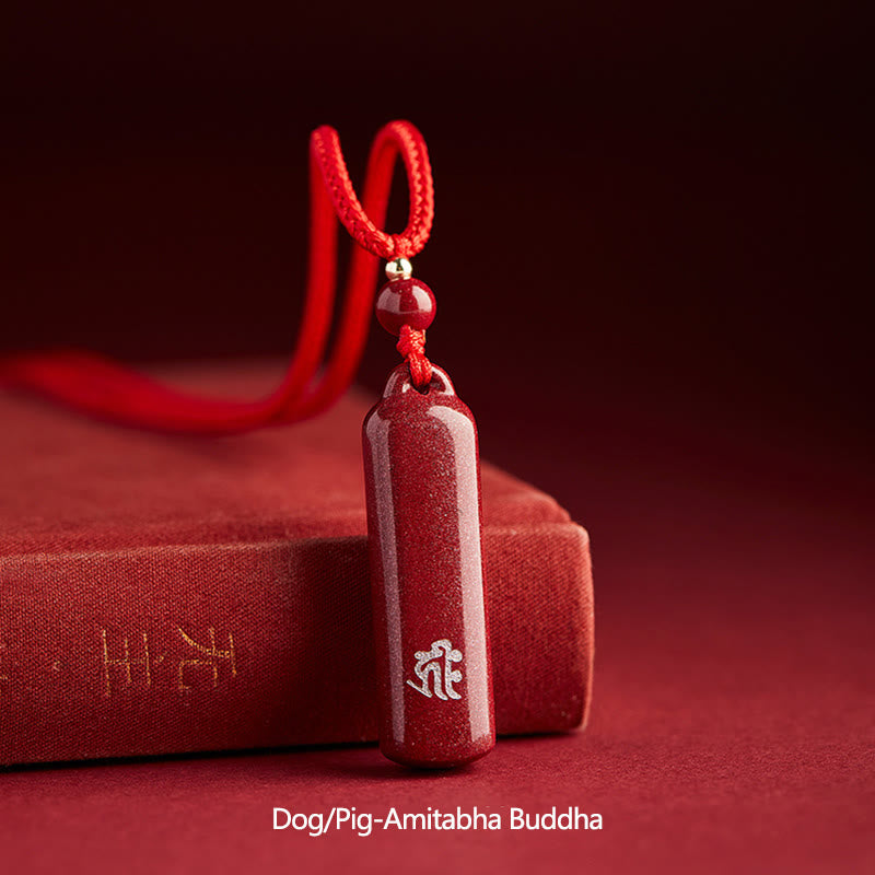 Buddha Stones Chinese Zodiac Natal Buddha Cinnabar Amulet Protection String Necklace Pendant