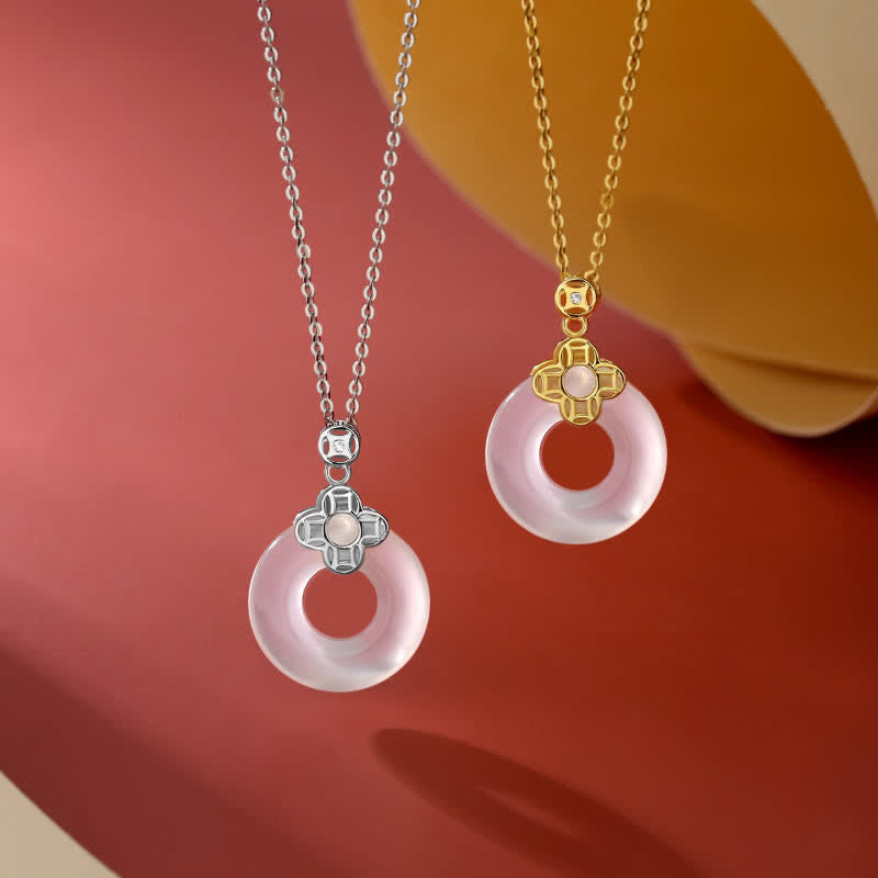 Buddha Stones 925 Sterling Silver Chalcedony Coin Peace Buckle Positive Necklace Pendant