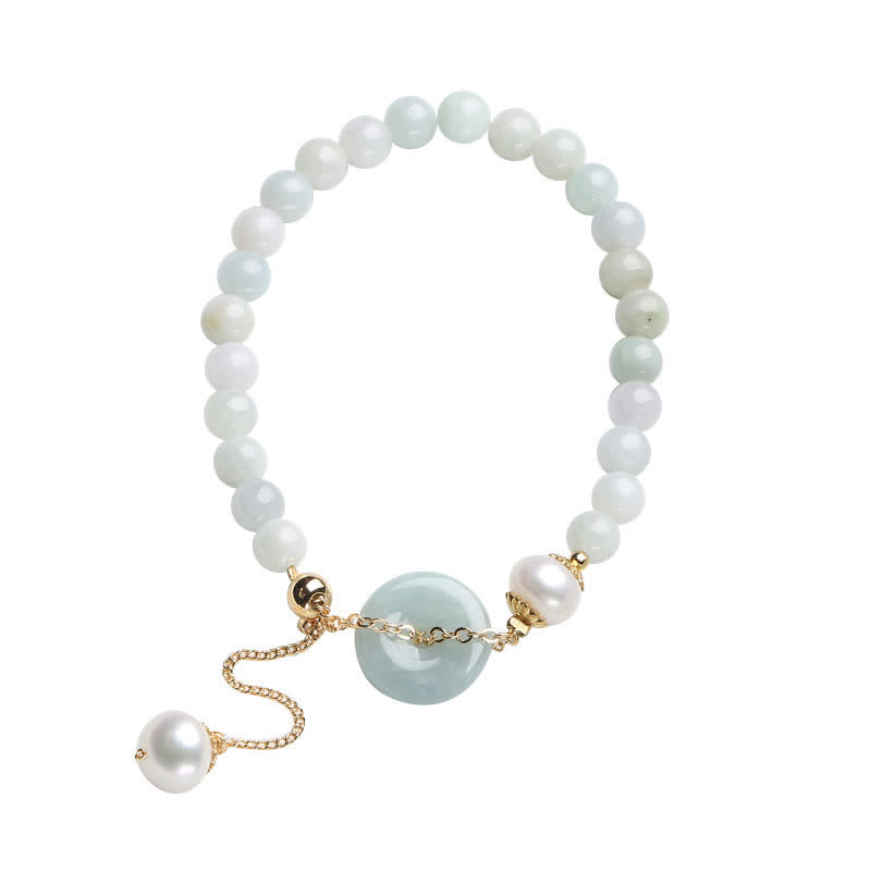 Buddha Stones Natural Jade Pearl Peace Buckle Prosperity Luck Bracelet