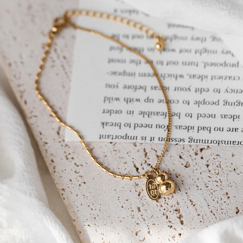 Buddha Stones 18k Gold Plated Copper Lucky Gourd Design Wealth Buckle Anklet
