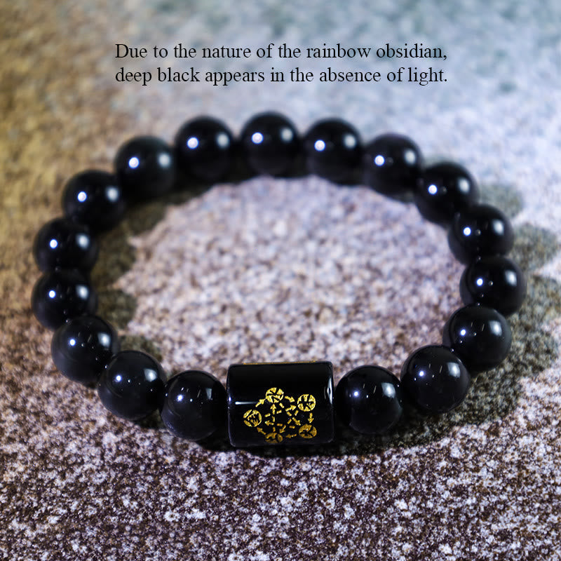 Buddha Stones "Sending Balance and Protection" Rainbow Obsidian Bracelet Includes Gift Message Card