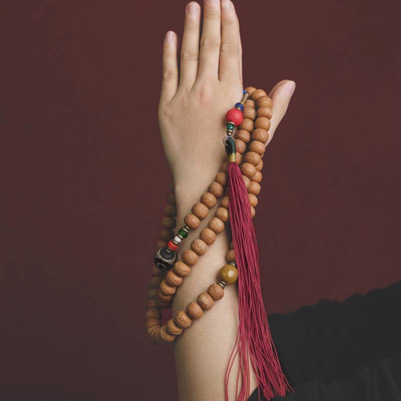 Buddha Stones 108 Mala Beads Bodhi Seed Dzi Bead Peace Tassel Bracelet