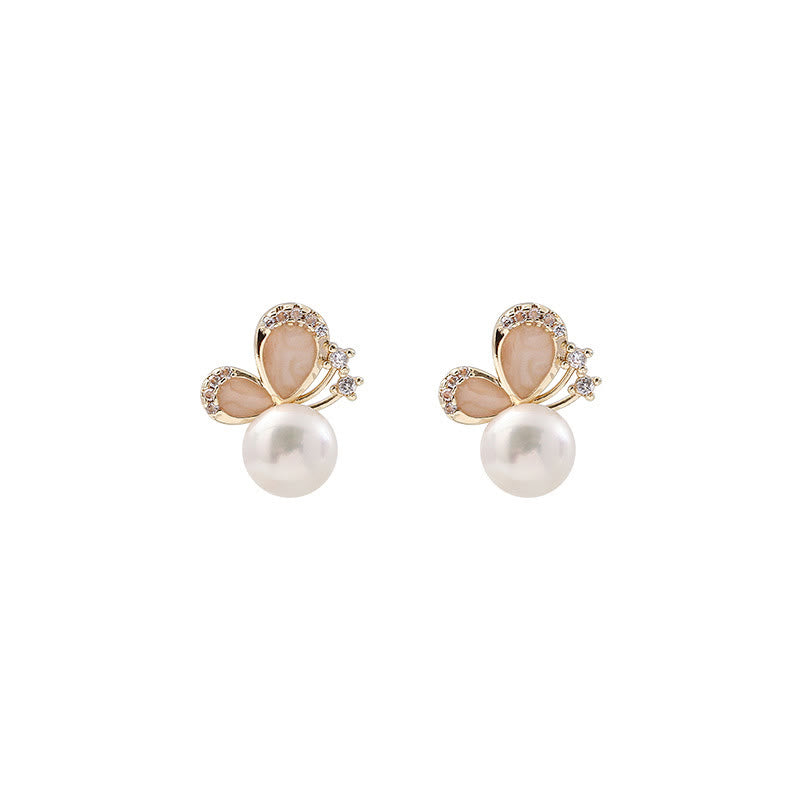 Buddha Stones 18k Gold Plated Pearl Butterfly Love Freedom Stud Earrings