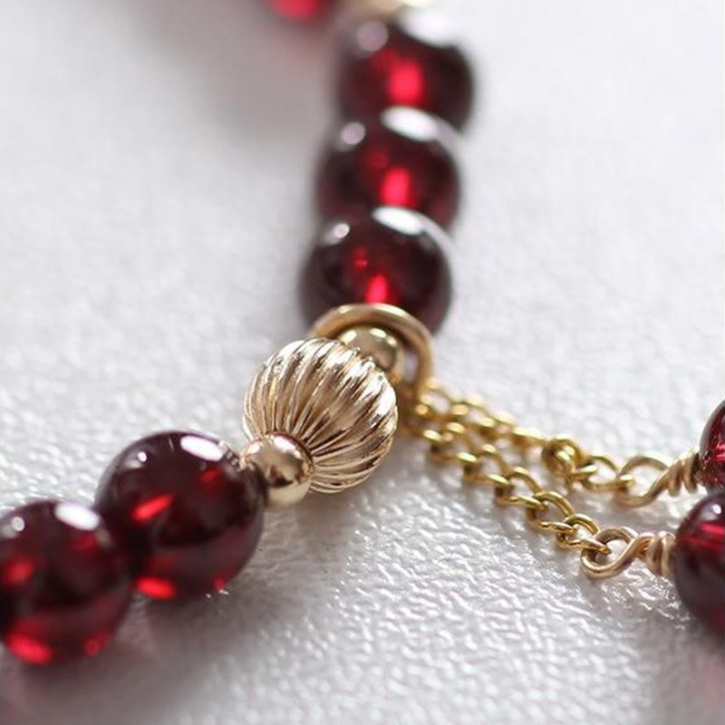 Buddha Stones 14K Gold Plated Alloy Natural Garnet Calm Bracelet