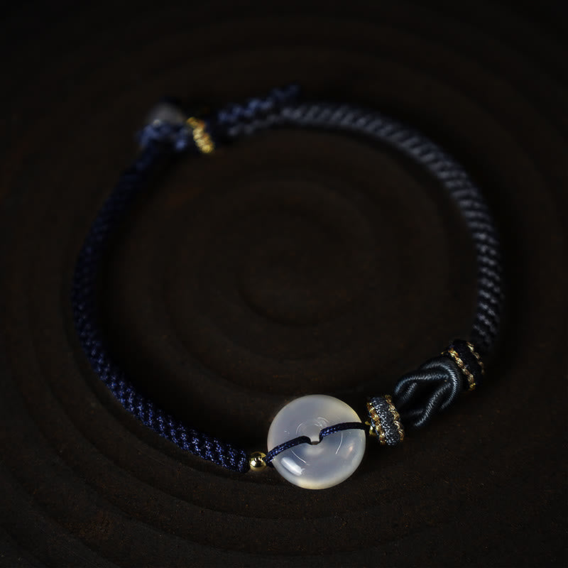 Buddha Stones Handmade White Agate Peace Buckle Luck Happiness Protection Weave String Bracelet