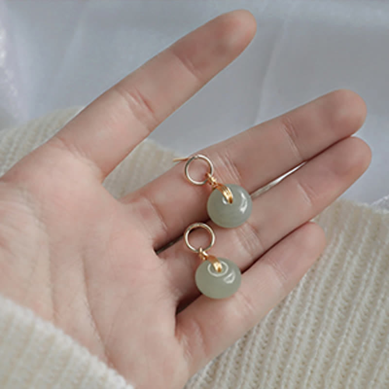 Buddha Stones Round Jade Peace Buckle Luck Drop Earrings