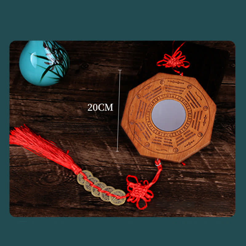 Buddha Stones Feng Shui Bagua Map Peach Wood Five-Emperor Coins Chinese Knotting Balance Energy Map Mirror