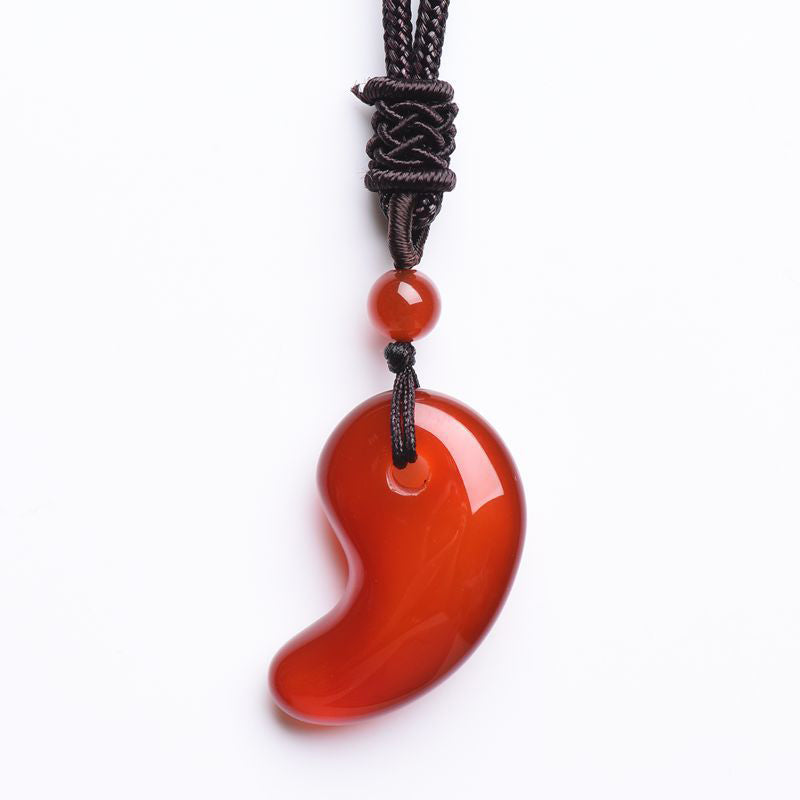 Buddha Stones Red Agate Green Agate Moon Pattern Confidence Calm Necklace
