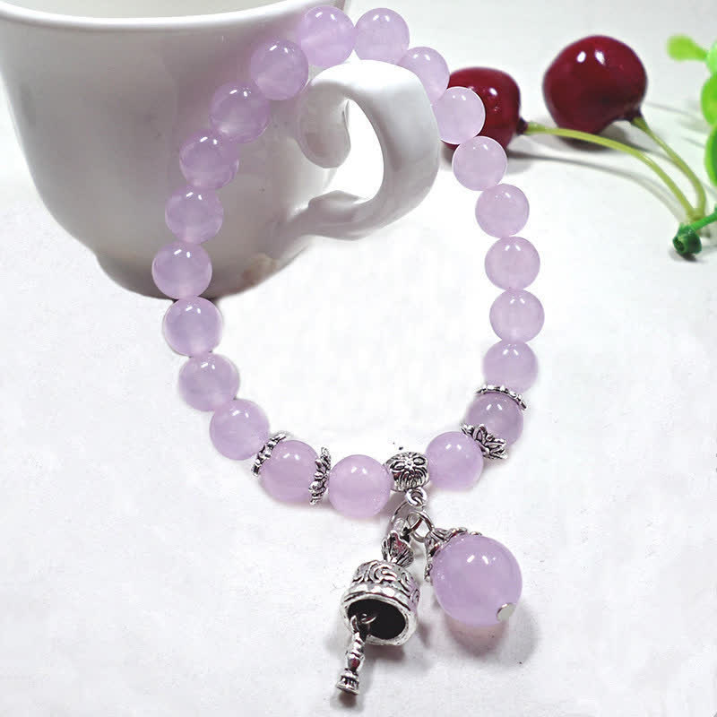 Buddha Stones Vintage Crystal Chalcedony Stone Energy Beaded Bell Charm Bracelet