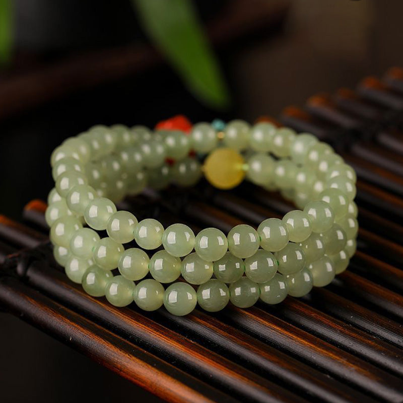Buddha Stones Jade Red Agate Amber Laughing Buddha Prosperity Bracelet