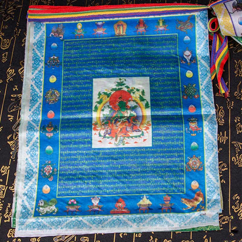 Buddha Stones Tibetan 5 Colors Windhorse Buddha Tara Scriptures Healing Auspicious Outdoor Prayer Flag