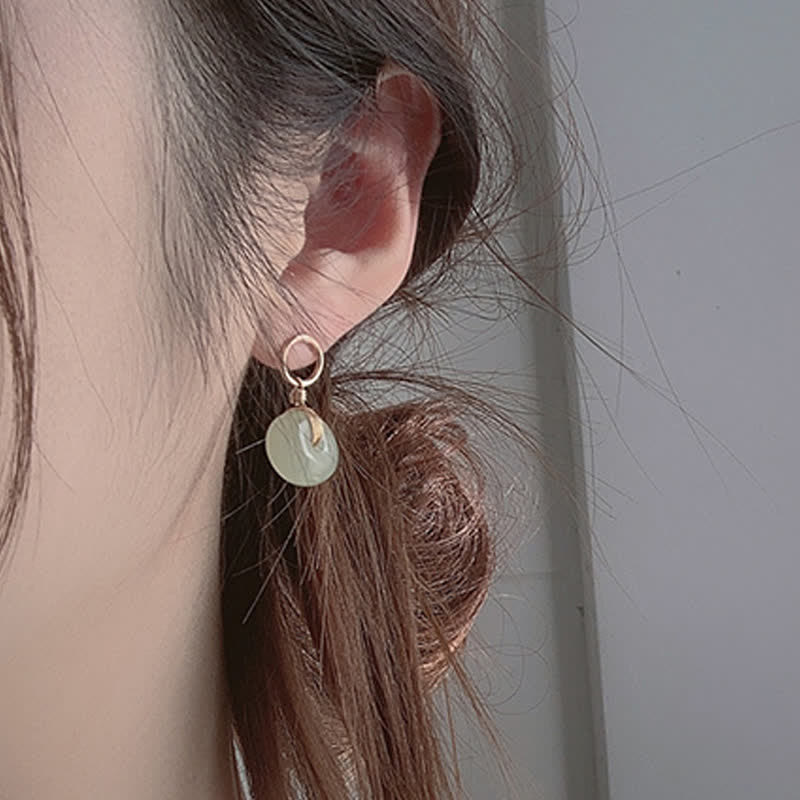 Buddha Stones Round Jade Peace Buckle Luck Drop Earrings