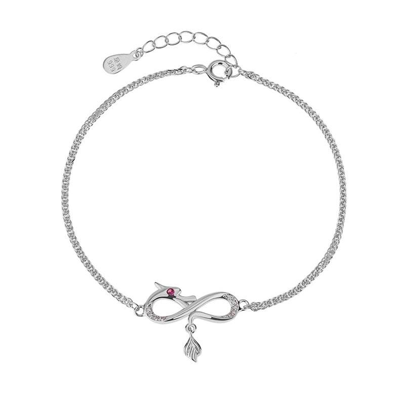 Buddha Stones Year Of The Dragon 999 Sterling Silver Zircon Endless Knot Tail Charm Luck Protection Bracelet (Extra 30% Off | USE CODE: FS30)