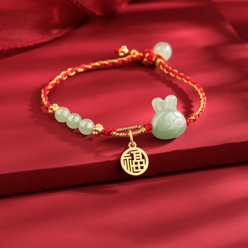 Buddha Stones 925 Sterling Silver Year of the Rabbit Hetian Jade Happiness Luck Red String Bracelet
