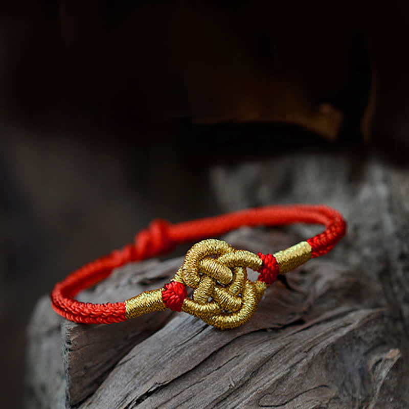 Buddha Stones Handmade Simple Design Chinese Knotting Luck Strength Braid String Bracelet