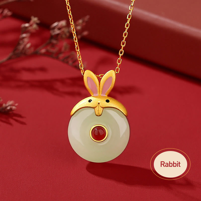 Buddha Stones 925 Sterling Silver Hetian Jade Chinese Zodiac Year of the Dragon Red Agate Luck Protection Necklace Pendant