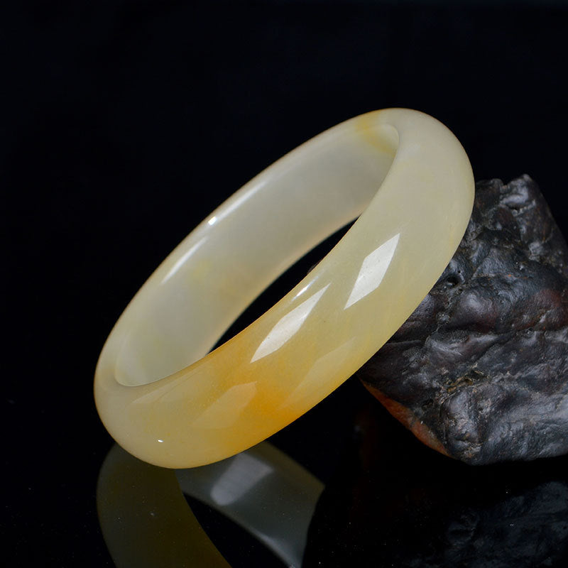 Buddha Stones Natural Golden Silk Jade Luck Wealth Bracelet Bangle