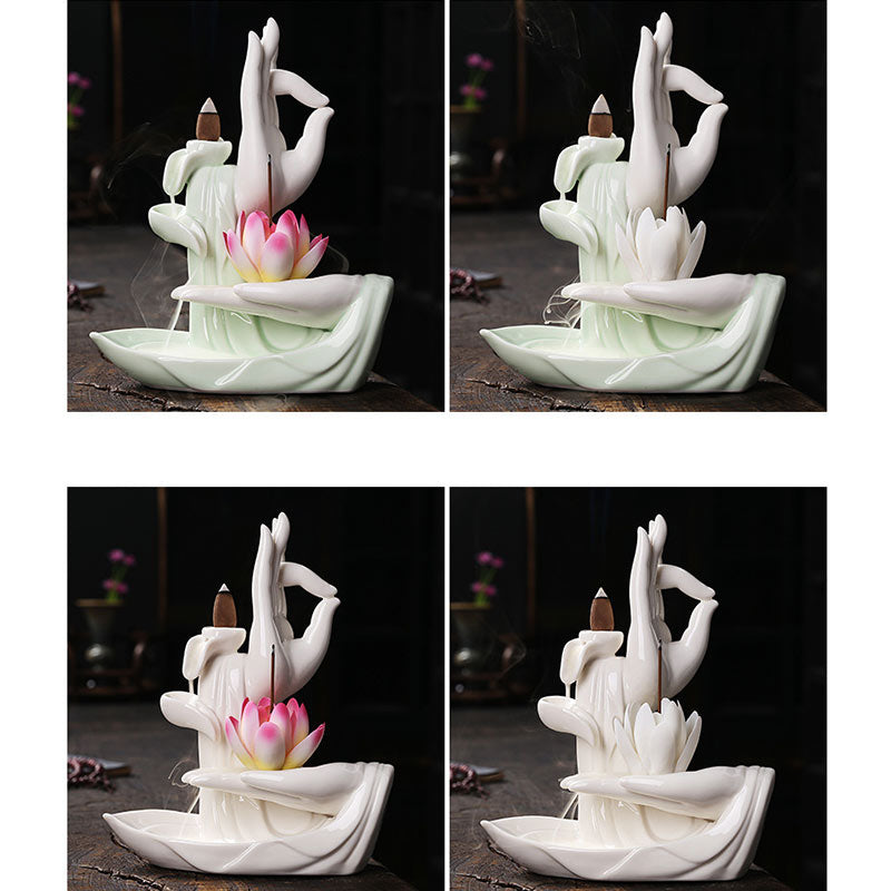 Buddha StonesTibetan Lotus Blessing Incense Burner Decoration