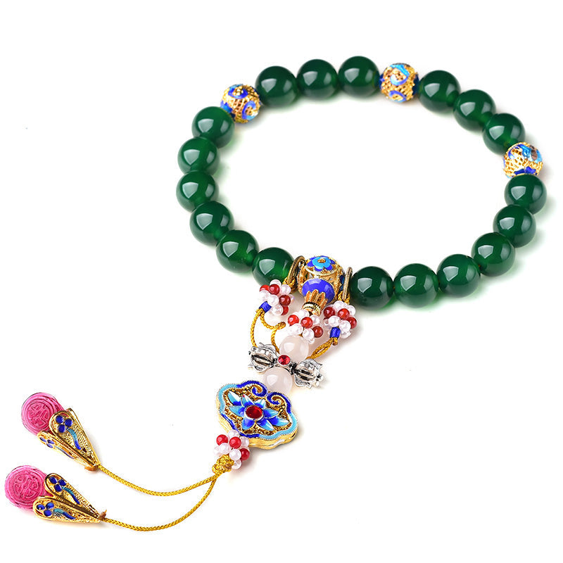 Buddha Stones Natural Green Agate Wrist Mala Success Charm Pocket Mala Car Decoration