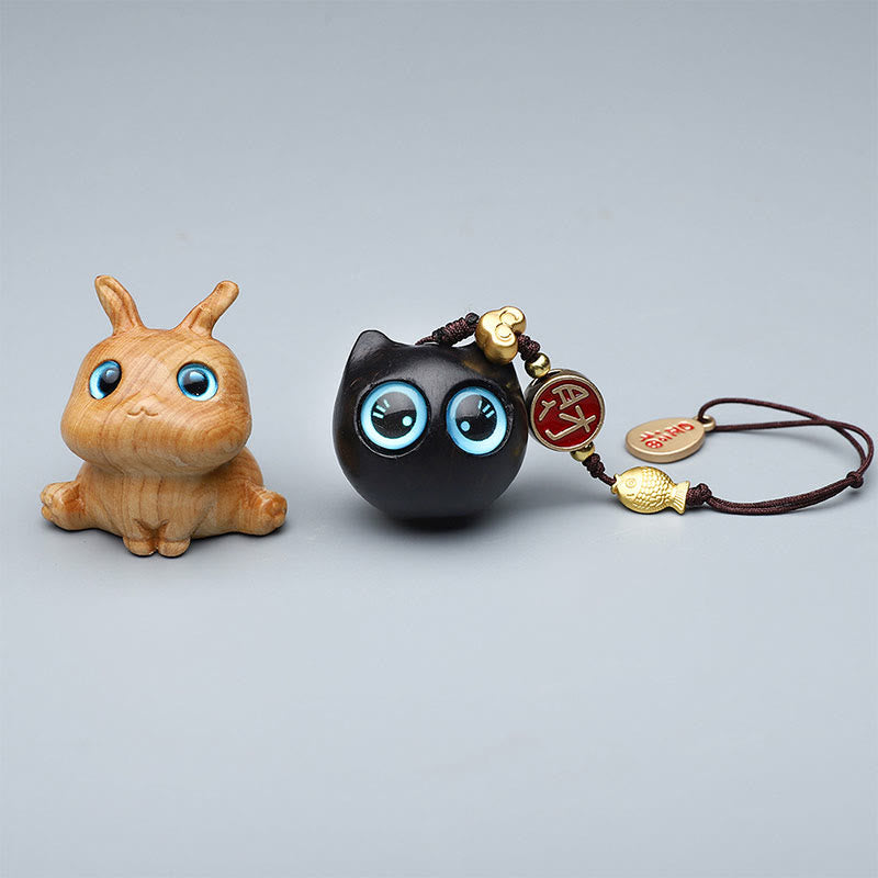 Buddha Stones Green Sandalwood Mini Cute Animal Rabbit Cat Deer Whale Prosperity Phone Hanging Decorations