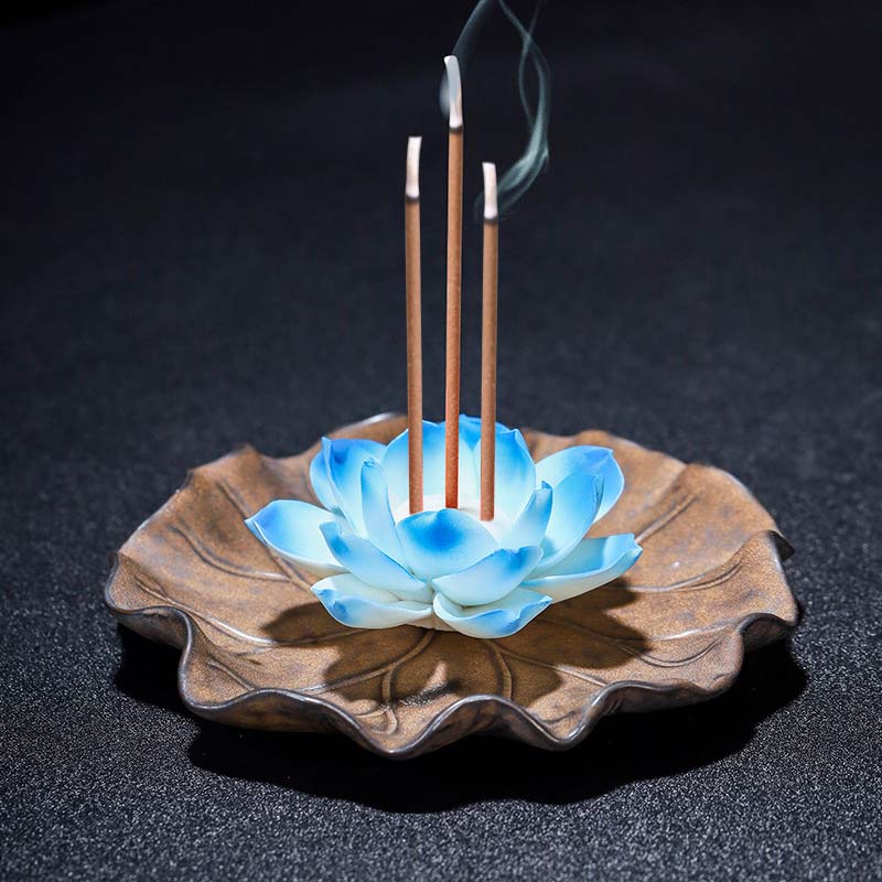 Buddha Stones Tibetan Lotus Blessing Incense Burner Decoration