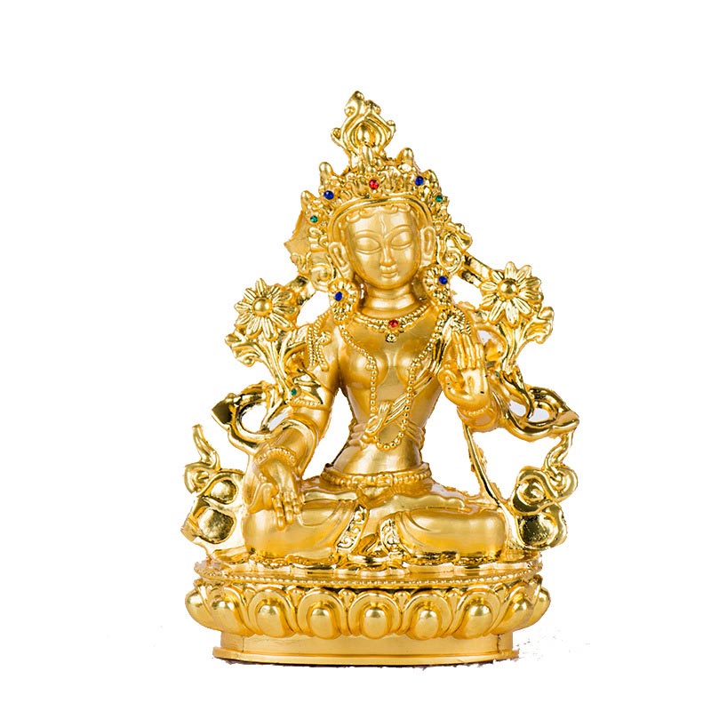 Buddha Stones Bodhisattva White Tara Hope Protection Gold Plated Statue Decoration