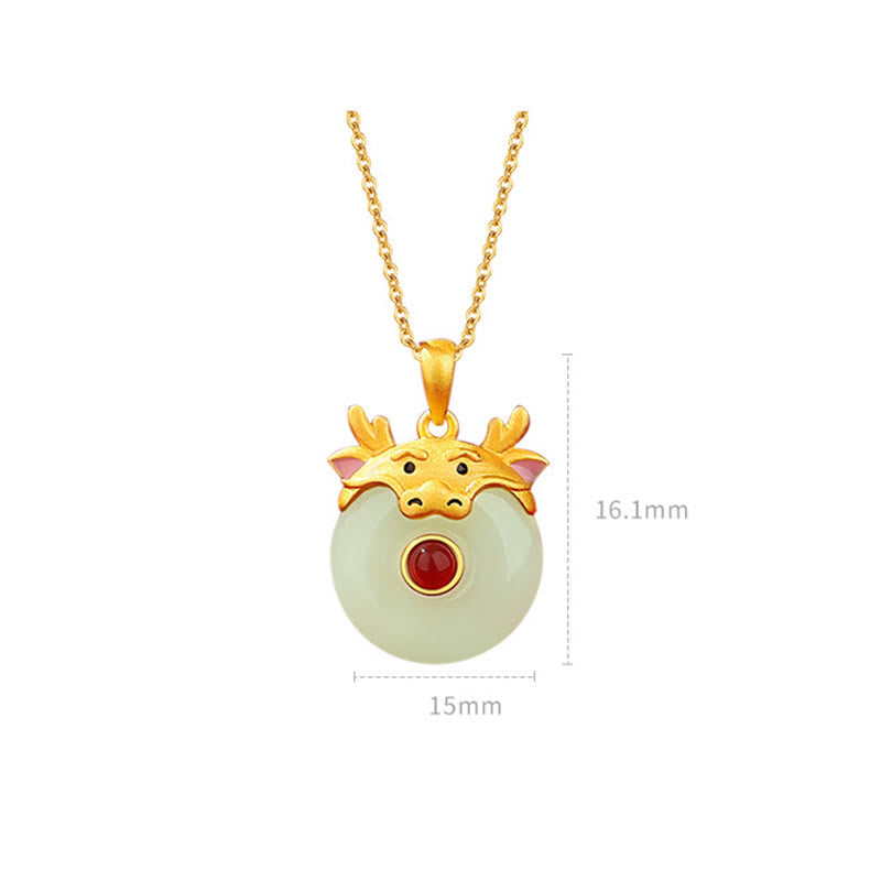 Buddha Stones 925 Sterling Silver Hetian Jade Chinese Zodiac Year of the Dragon Red Agate Luck Protection Necklace Pendant