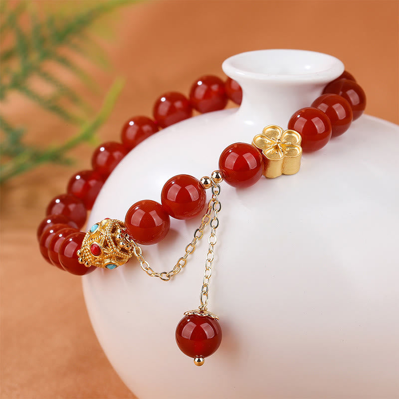 Buddha Stones Natural Red Agate White Agate Peach Blossom Self-acceptance Bracelet