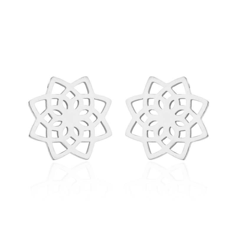 Buddha Stones Tibetan Lotus Pattern New Beginning Stud Earrings