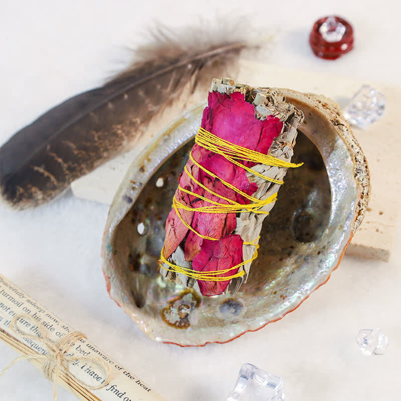 Buddha Stones Colorful Daisy Red Rose Flowers Smudge Stick for Home Cleansing Incense Healing Meditation Smudge Sticks Rituals Set