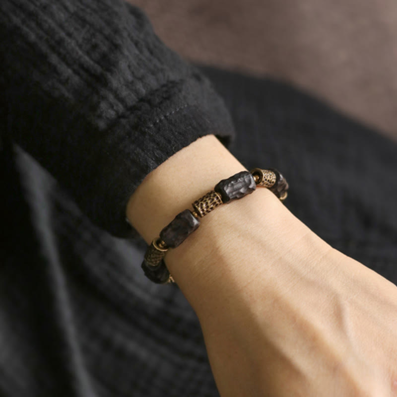 Buddha Stones Tibetan Ebony Wood Copper Calm Peace Bracelet