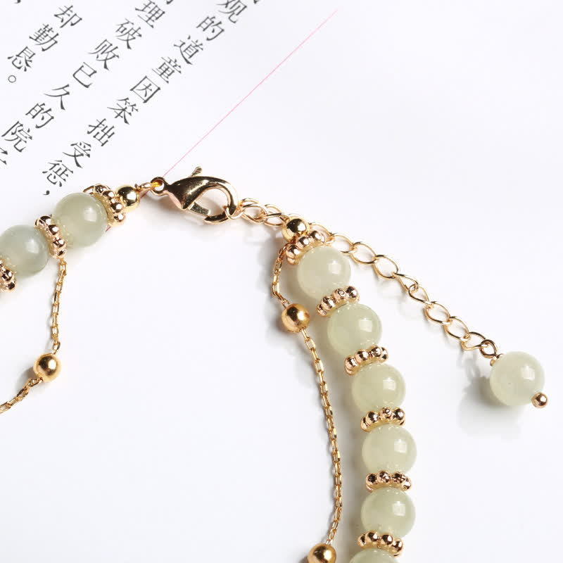 Buddha Stones 925 Sterling Silver Natural Hetian Jade Good Things Happen Peanut Charm Bracelet