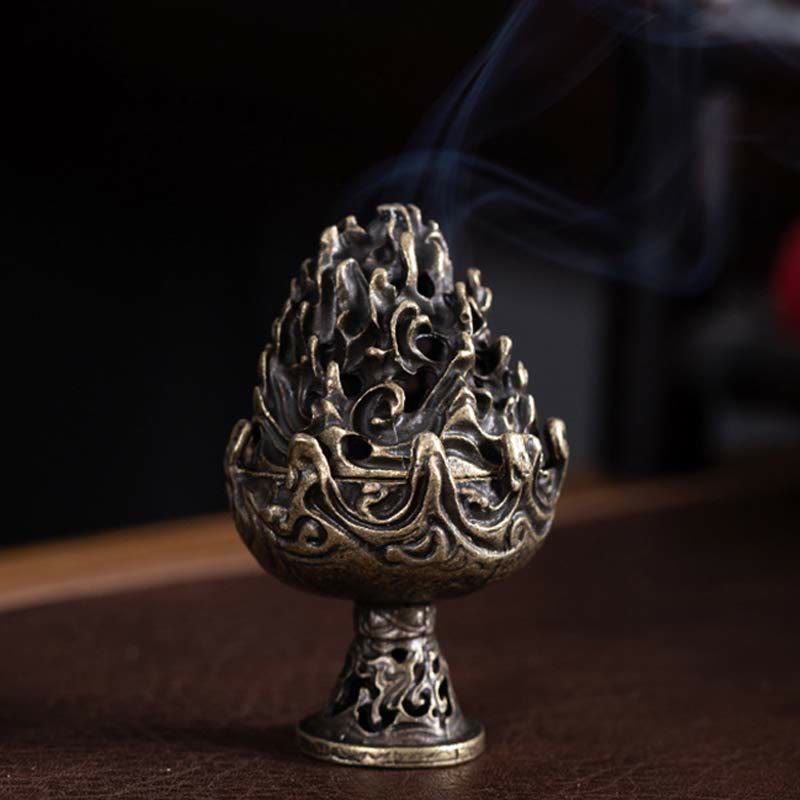 Buddha Stones Tibetan Mini Mountain Pattern Meditation Copper Alloy Incense Burner