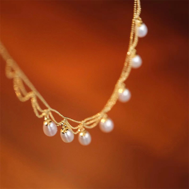 Buddha Stones Vintage 14K Gold Plated Pearl Bead Healing Multilayer Necklace Pendant