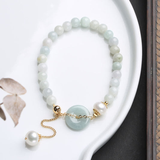 Buddha Stones Natural Jade Pearl Peace Buckle Prosperity Luck Bracelet